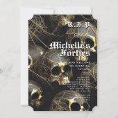 Moderner 50. Geburtstag Halloween Black Gold Skull Einladung (Vorderseite)