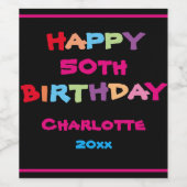 Moderner 50. Geburtstag Personalisierter Name farb Weinetikett (Einzelnes Label)
