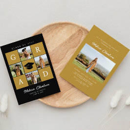 Moderner 5-Foto Collage Black & Mustard Abschluss Einladung