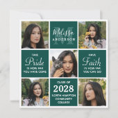 Moderner 5-Foto Collage Smaragdgrüner Abschluss Einladung (Vorderseite)