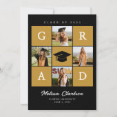 Moderner 5 Foto Gold Box Collage Black Abschluss Einladung (Vorderseite)