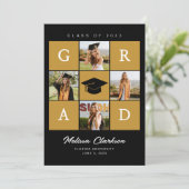 Moderner 5 Foto Gold Box Collage Black Abschluss Einladung (Stehend Vorderseite)