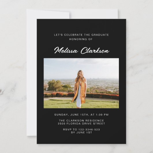 Moderner 5 Foto Gold Box Collage Black Abschluss Einladung (Rückseite)