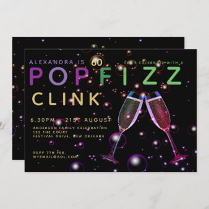Moderner 60. Geburtstag - POP FIZZ CLINK Champagne Einladung