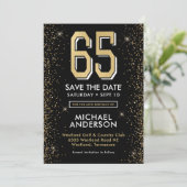 Moderner 65. Geburtstag in Schwarz Save The Date (Stehend Vorderseite)