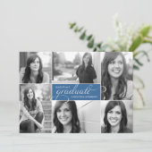 Moderner 6 Foto Script Abschluss Einladung - Blau (Stehend Vorderseite)