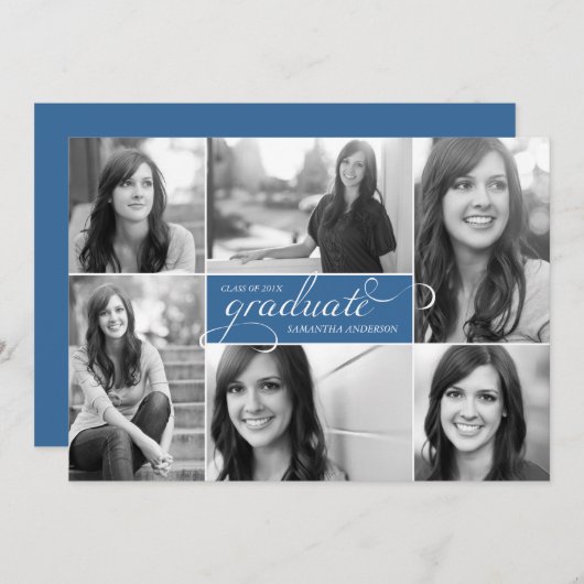 Moderner 6 Foto Script Abschluss Einladung - Blau (Vorne/Hinten)