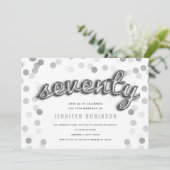 Moderner 70. Geburtstag Silberballons Glitzer Einladung (Stehend Vorderseite)