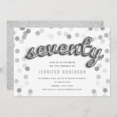 Moderner 70. Geburtstag Silberballons Glitzer Einladung (Vorne/Hinten)