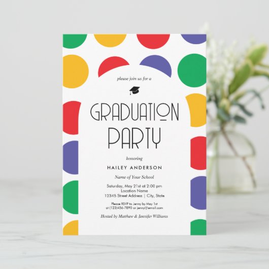 Moderner 70er-Abschluss Einladung (Stehend Vorderseite)