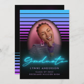 Moderner 70er Retro Neon Foto Abschluss Einladung (Vorne/Hinten)