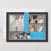 Moderner 7-Foto Uni Sky Blue Black Abschluss Ankündigung (Vorderseite)