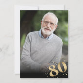 Moderner 80. Geburtstag Foto Gold Glitzer Einladung (Rückseite)