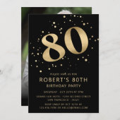 Moderner 80. Geburtstag Foto Gold Glitzer Einladung (Vorne/Hinten)
