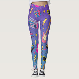 Moderner 80er Stil Hübsch Neon Pink Lila Leggings