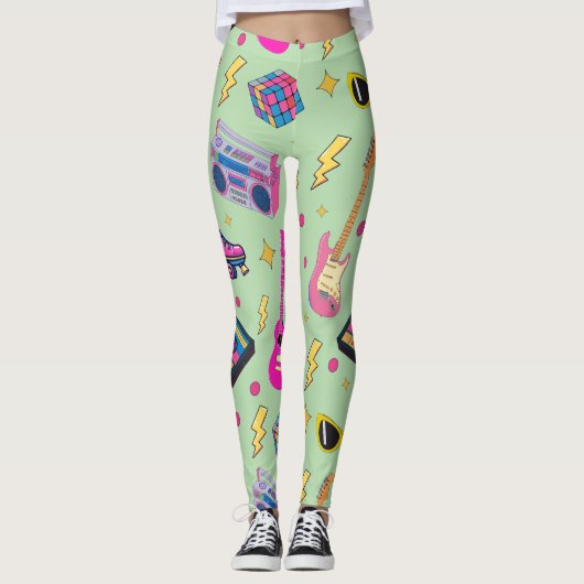 Moderner 80er Stil Hübsch Neongrün Leggings (Vorderseite)
