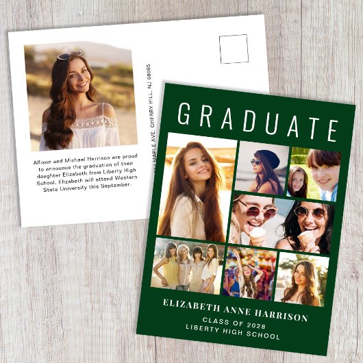 Moderner 8 Foto Grüner Abschluss Ankündigungspostkarte