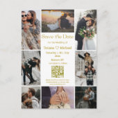 moderner 8-Foto-Sammelkode qr Save the Date Gold Ankündigungspostkarte (Vorderseite)