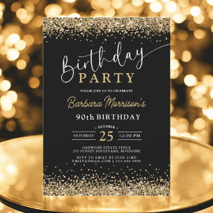 Moderner 90. Black Gold Glitzer Geburtstag jeden A Einladung