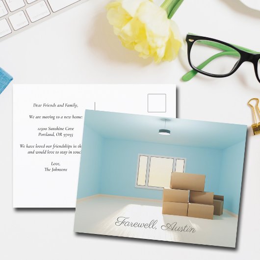 Moderner Abschiedswechsel Anschrift Neuer Zuhause- Postkarte
