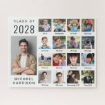 Moderner Abschluss 17 FotoCollage Puzzle<br><div class="desc">Abschluss-Sake-Puzzle mit einer Collage aus 17 Fotos des Absolventen während ihrer Schuljahre. Fügen Sie unter jedem Foto Ihre personalisierten Untertitel hinzu.</div>