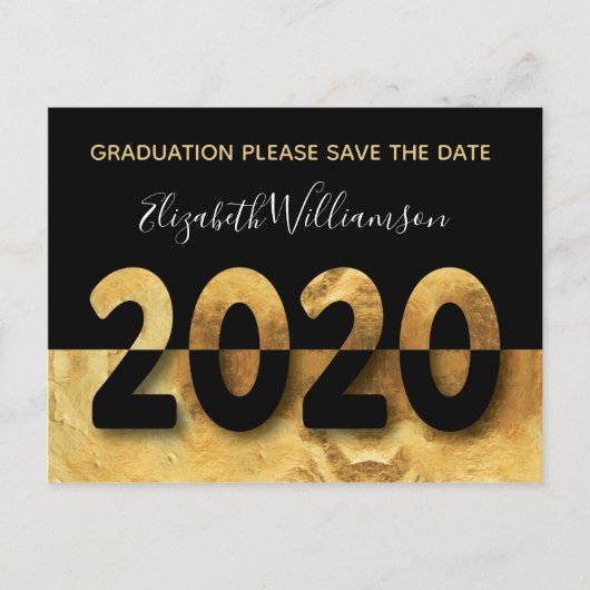 Moderner Abschluss 2020 Save the Date Gold Postkarte (Vorderseite)