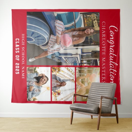 Moderner Abschluss 2025 - Collage Red Backdrop Wandteppich (Beispiel (Horizontal))