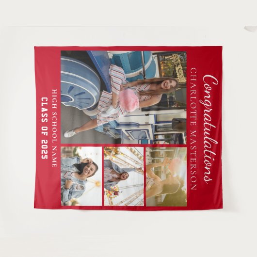 Moderner Abschluss 2025 - Collage Red Backdrop Wandteppich (Vorderseite (Horizontal))