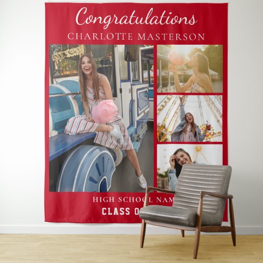 Moderner Abschluss 2025 - Collage Red Backdrop Wandteppich (Beispiel)