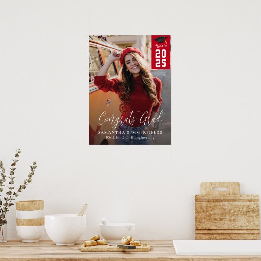 Moderner Abschluss 2025 Foto Script Grad Party Poster (Küche)