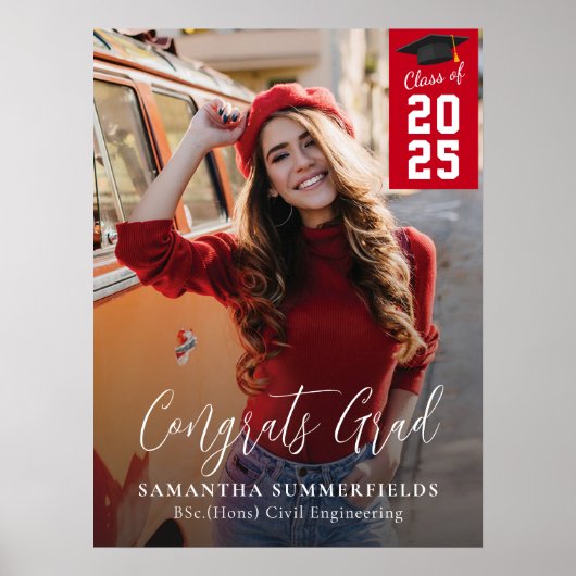 Moderner Abschluss 2025 Foto Script Grad Party Poster (Vorne)