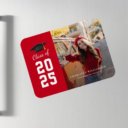 Moderner Abschluss 2025 Red White Grad Foto Magnet