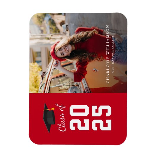 Moderner Abschluss 2025 Red White Grad Foto Magnet (Vertikal)