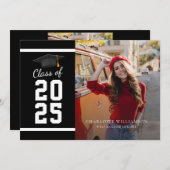 Moderner Abschluss 2025 Schwarz-weiß Grad Foto Ankündigung (Vorne/Hinten)
