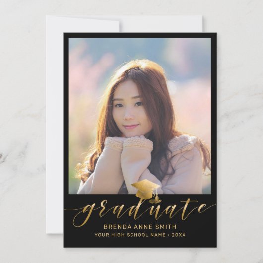 Moderner Abschluss 2 Foto Gold Script Cap auf Blac Ankündigung (Vorderseite)