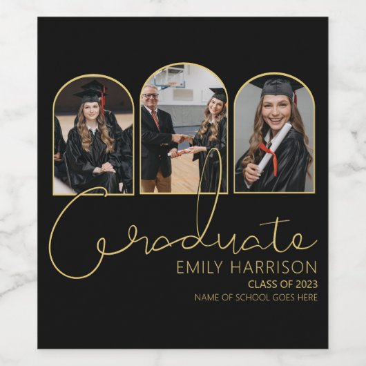 Moderner Abschluss | 3 Arted Foto Collage Weinetikett (Einzelnes Label)