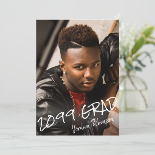 Moderner Abschluss 4 Fotos Handschrift Einladung (Stehend Vorderseite)