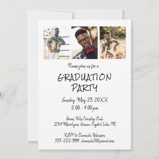 Moderner Abschluss 4 Fotos Handschrift Einladung (Rückseite)