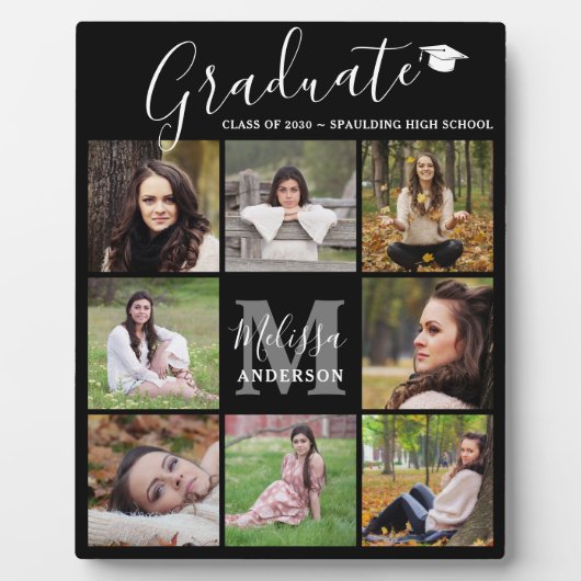 Moderner Abschluss 8 FotoCollage Black Graduate Fotoplatte (Vorderseite)