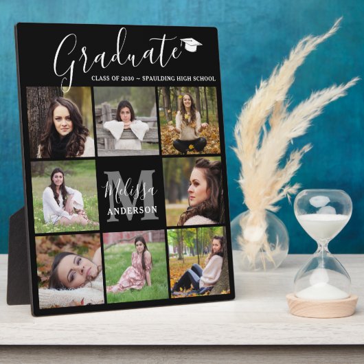 Moderner Abschluss 8 FotoCollage Black Graduate Fotoplatte (Seite)