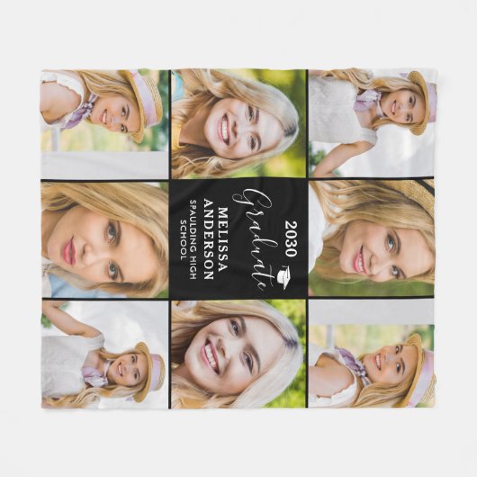 Moderner Abschluss 8 Fotocollage Graduate Black Fleecedecke (Vorderseite (Horizontal))