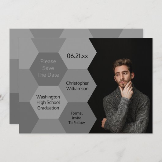 Moderner Abschluss Abstrakt Grau Save the Date Einladung (Vorne/Hinten)