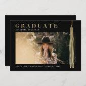 Moderner Abschluss aus Gold und schwarzem Foto Einladung (Vorne/Hinten)