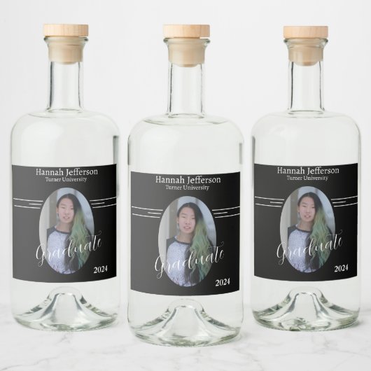 Moderner Abschluss aus Schwarz und Weiß Alkoholflaschenetikett (Flaschen)