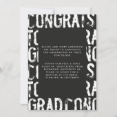 Moderner Abschluss aus schwarz-weiß grungeliertem  Einladung (Rückseite)