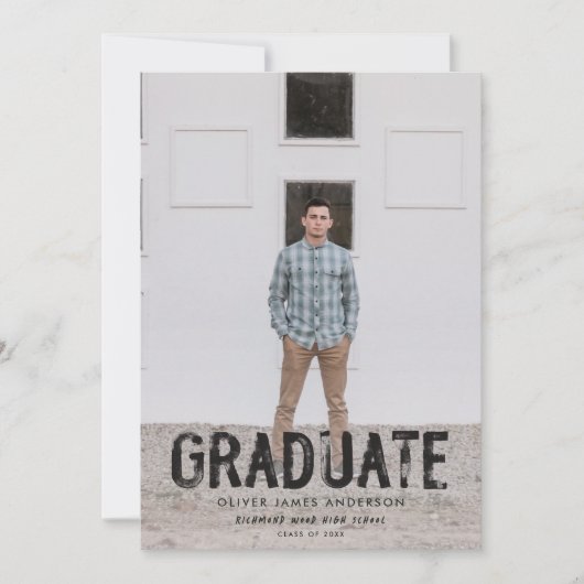 Moderner Abschluss aus schwarz-weiß grungeliertem  Einladung (Vorderseite)