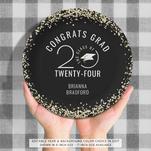 Moderner Abschluss Black Imitate Gold Glitzer Pappteller