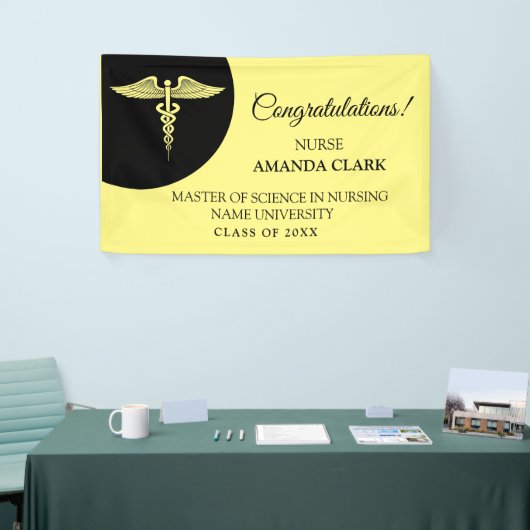 Moderner Abschluss Black & Yellow Caduceus Nurse R Banner (Messeveranstaltung)