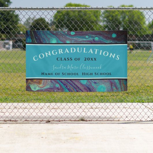 Moderner Abschluss Blue Gold Lila Marble Swirl B Banner (Insitu)