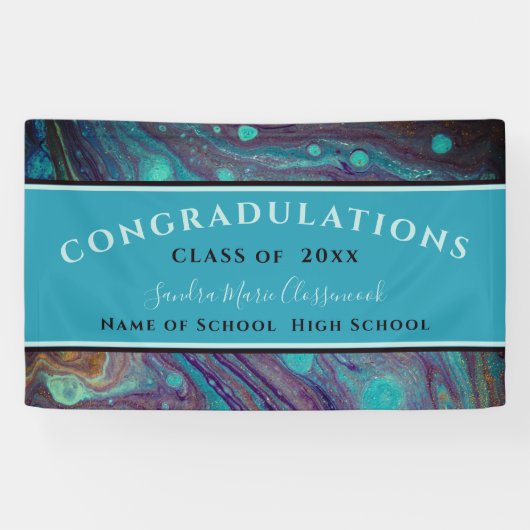 Moderner Abschluss Blue Gold Lila Marble Swirl B Banner (Horizontal)